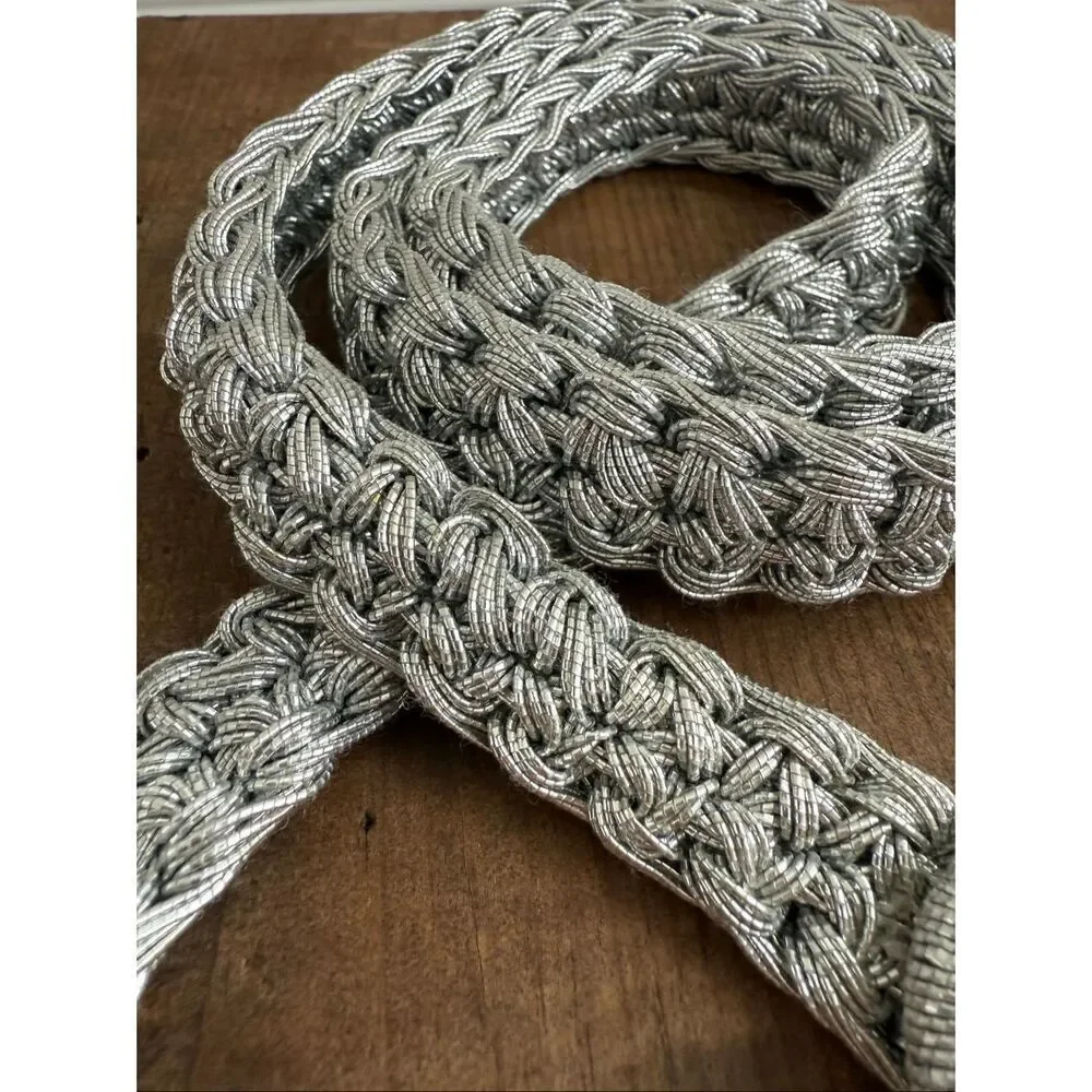 Vintage Silver Metallic Braided Belt Woven Adjustable S M L